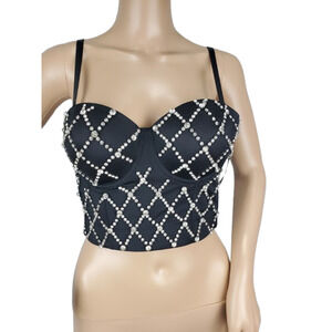 Selfish women's black rhinestone bra top size S